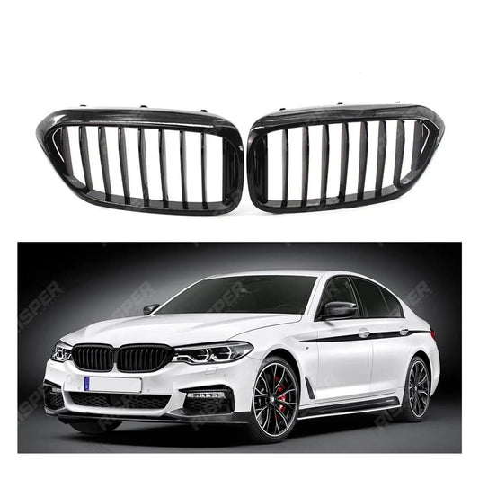 M5 Style Solid Slat Upgrade Front Grill In Gloss Black For BMW 5 Series G30 G31 Pre LCI 2017-2020