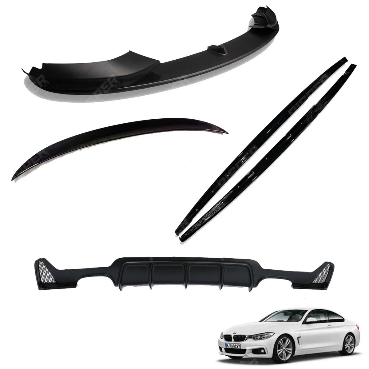 Matte Black Full Aero Body Lip Kit Diffuser 00__00 For BMW 4 Series F32 M Sport 2014-2020