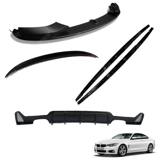 Matte Black Full Aero Body Lip Kit Diffuser 00__00 For BMW 4 Series F32 M Sport 2014-2020
