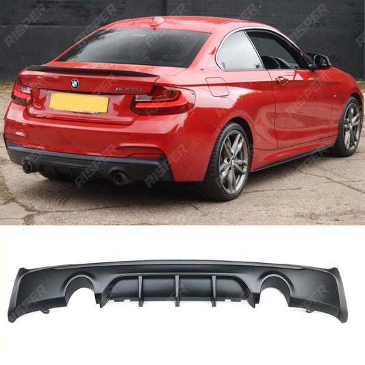 Matte Black Rear Diffuser Dual Single Exit For BMW 2 Series F22 M Sport 2013-2018
