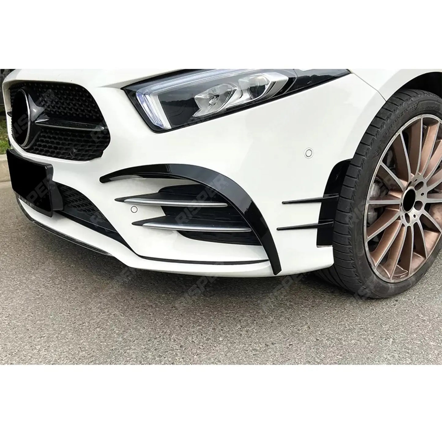 MERCEDES A CLASS AMG LINE 2018-2024 SEDAN / HATCHBACK FRONT CANARDS IN GLOSS BLACK