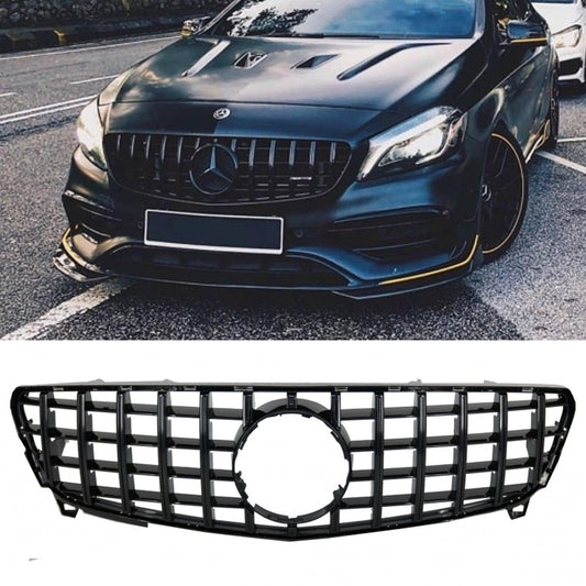 Mercedes A Class W176 Facelift 2016-2018 - Front Grill Panamericana Gt-r Style - All Black - TMC Motorsport