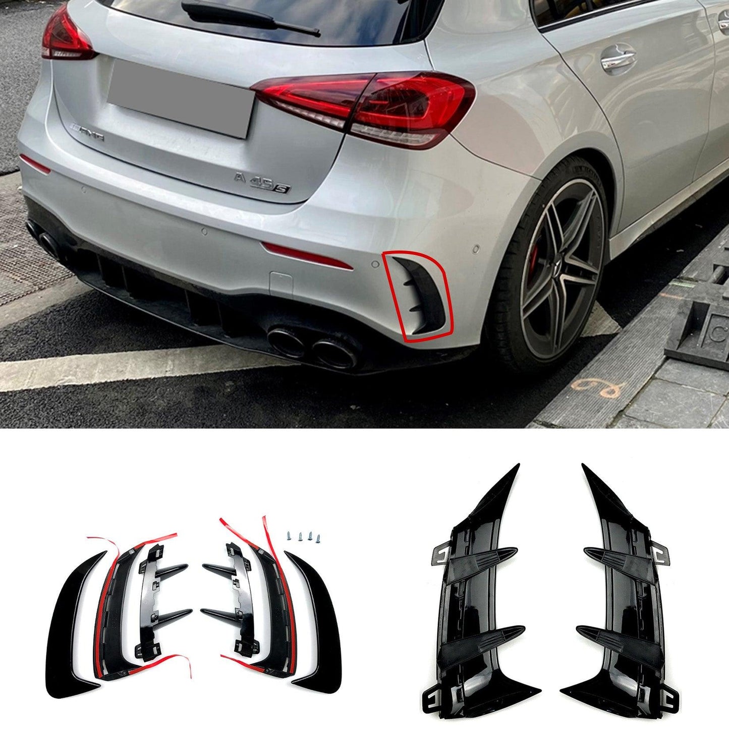 Mercedes A Class W177 2019+ Rear Bumper Vents In Gloss Black - TMC Motorsport