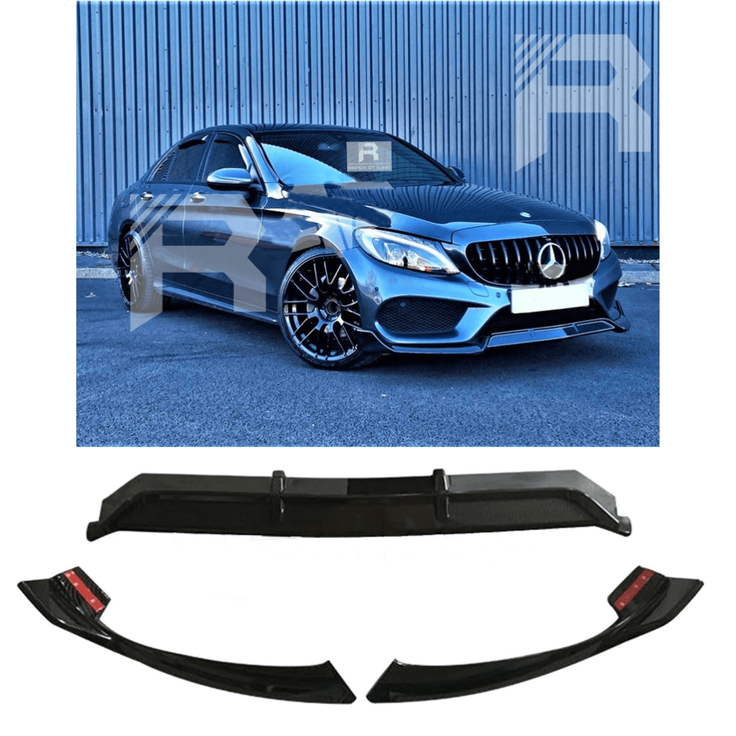 Mercedes C-Class W205 2015-2018 'C63S Brabus Style' Front Splitter Lip In Gloss Black - TMC Motorsport