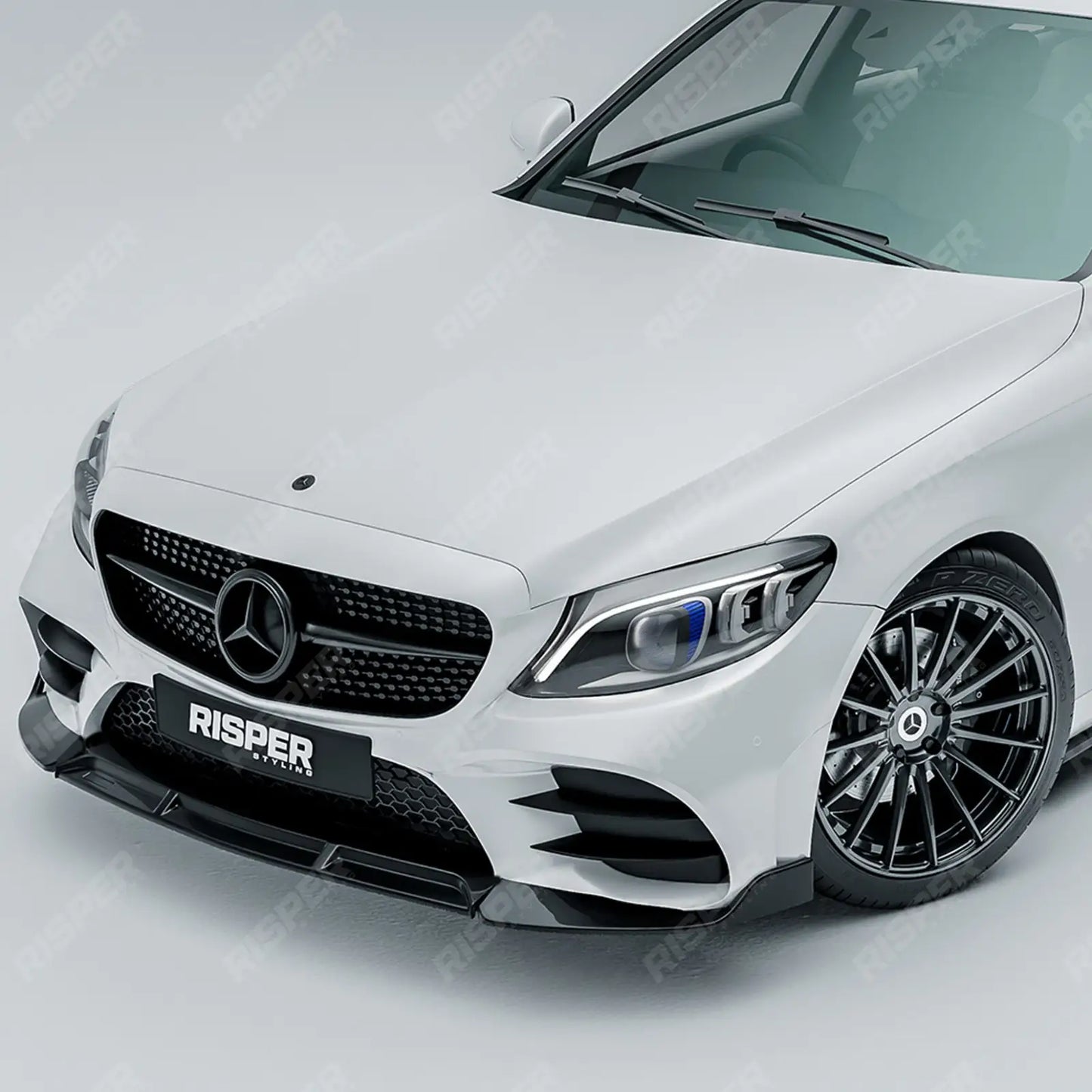 Mercedes C-Class W205 2019-2022 Facelift 'C63S Brabus Style' Front Splitter Lip - Gloss Black