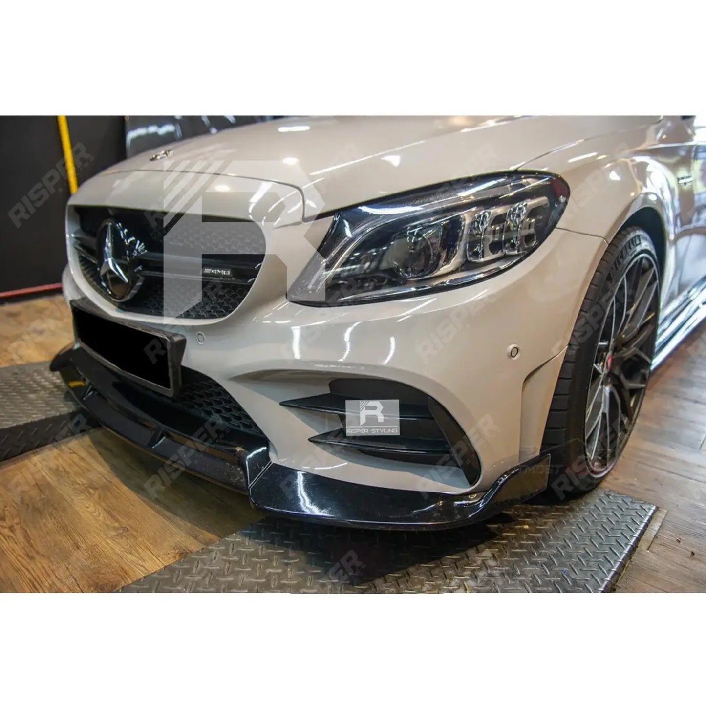 Mercedes C-Class W205 2019-2022 Facelift 'C63S Brabus Style' Front Splitter Lip - Gloss Black