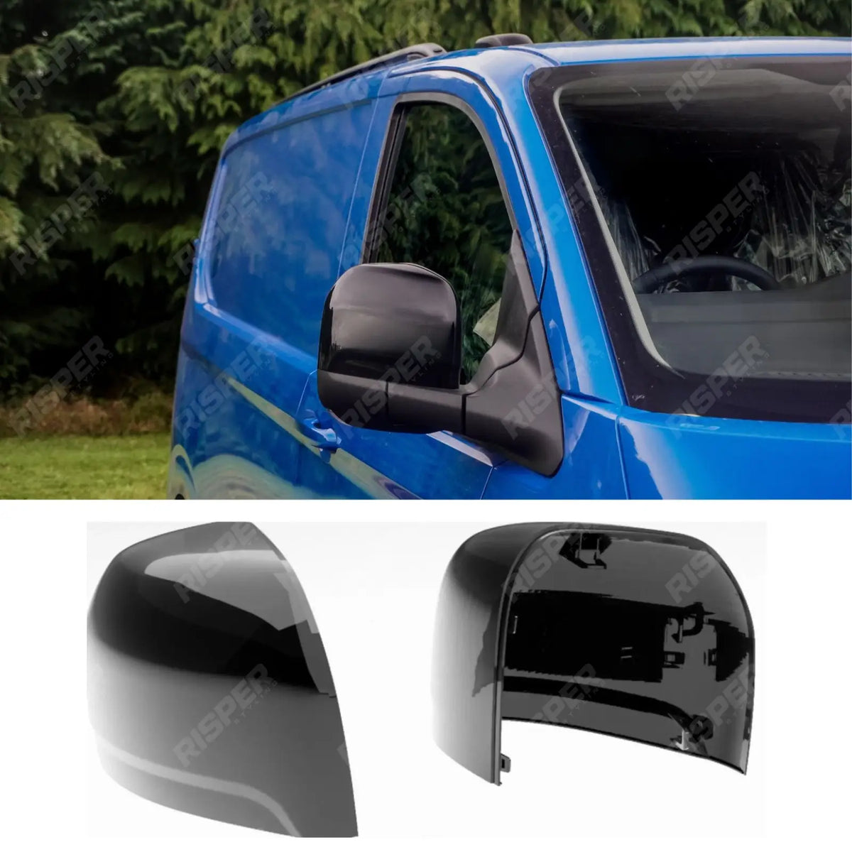 Mirror Cap Replacement Covers In Gloss Black For Volkswagen Transporter T7 2025+
