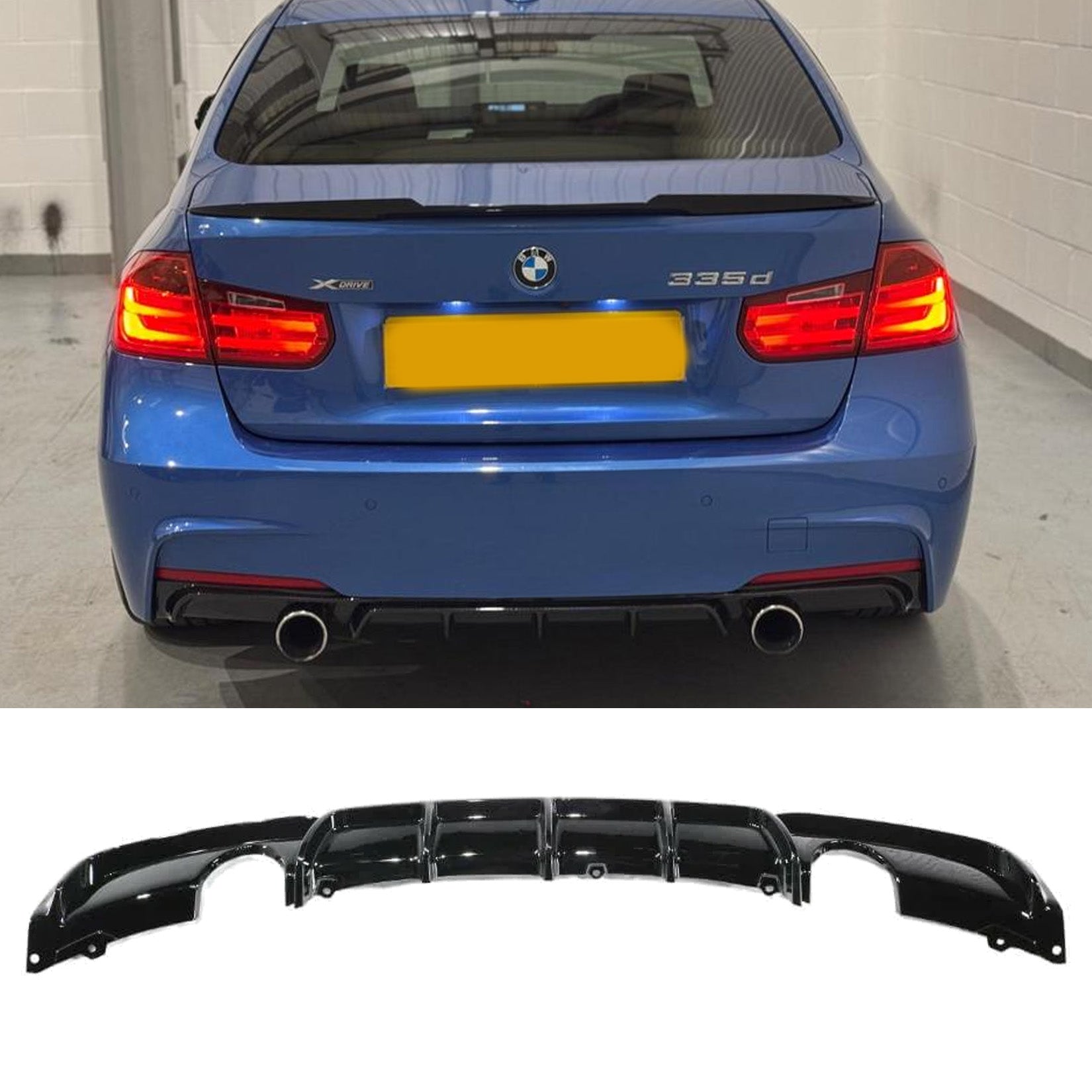 Bmw F30 F35 M Sport Single Tip Twin Exit Rear Diffuser In Gloss Black - TMC Motorsport