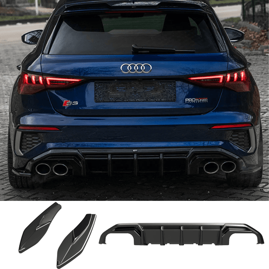 Audi S3 8Y 2020-2024 Rear Diffuser Valance / A3 S-LINE 8Y 2020-2024 Rear Diffuser Valance In Gloss Black - TMC Motorsport