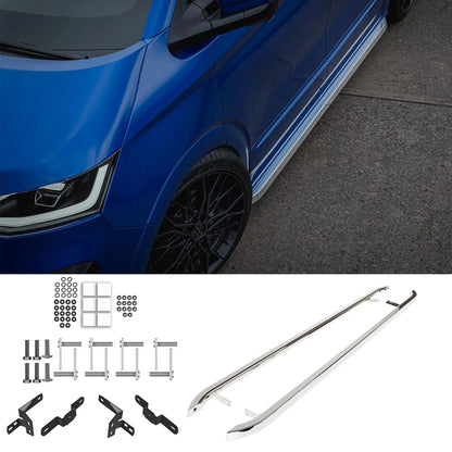 Volkswagen Transporter LWB T7 2025 On Trapezoid Side Bars In Stainless Steel - TMC Motorsport