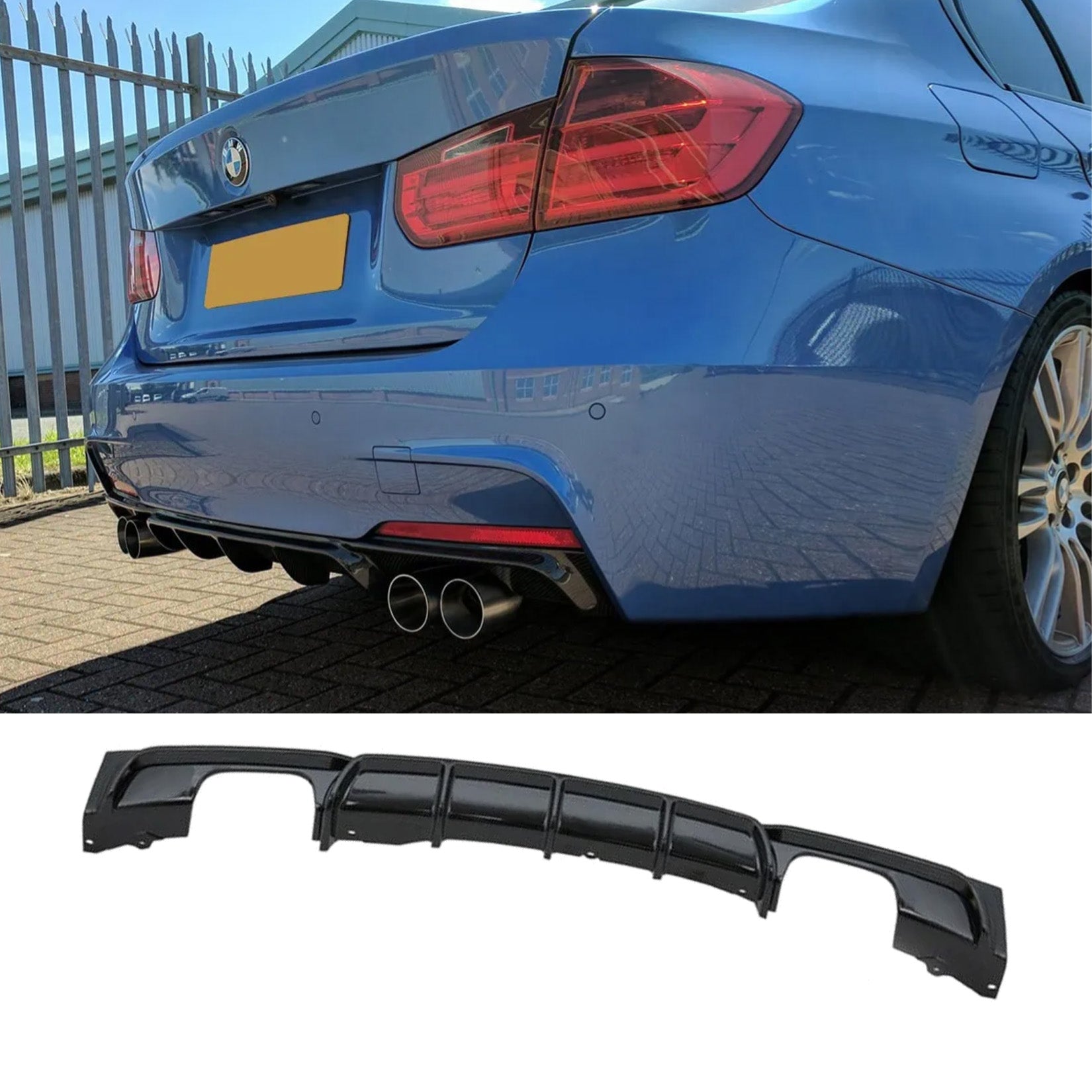 Bmw F30 F35 M Sport Quad Exit Rear Diffuser - Gloss Black - TMC Motorsport