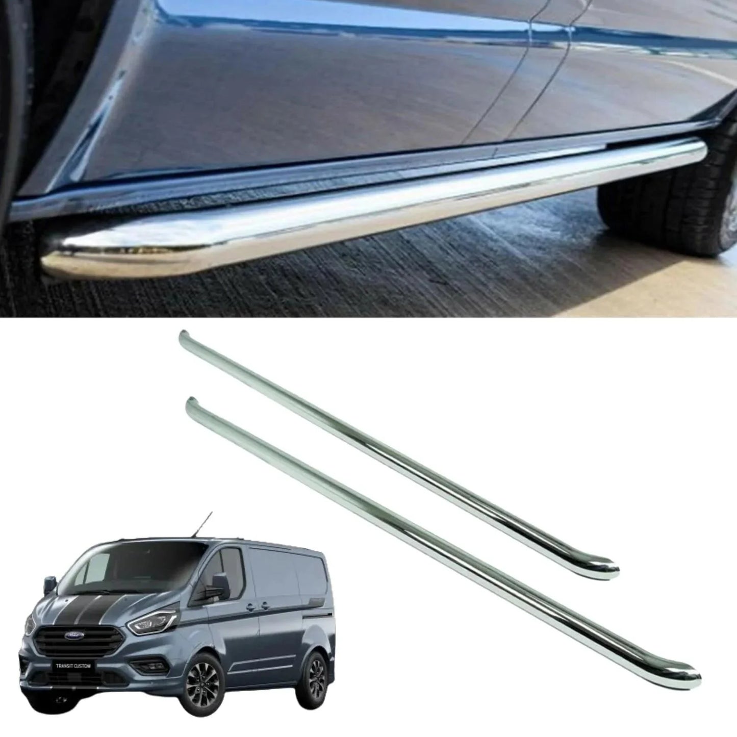 Ford Transit Custom Lwb 2018-2023 2.4 Inch Stainless Steel Oe Style Sportline Side Bars - Pair - TMC Motorsport