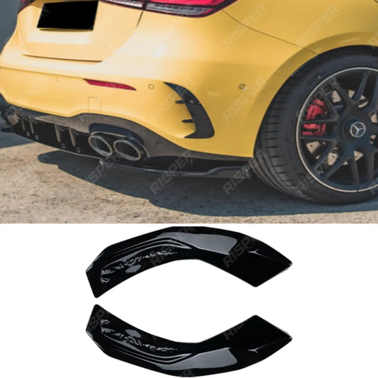 Rear Bumper Corner Splitters Gloss Black For Mercedes A Class A35 A45 AMG Hatchback 2018-2024