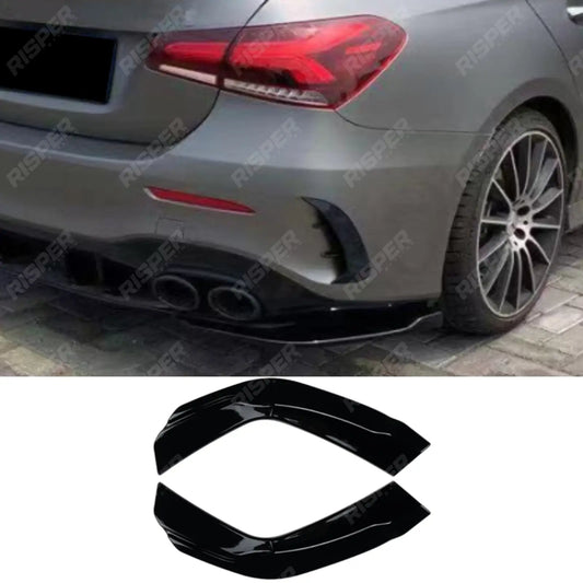 Rear Bumper Corner Splitters Gloss Black For Mercedes A Class A35 A45 Sedan 2018-2024