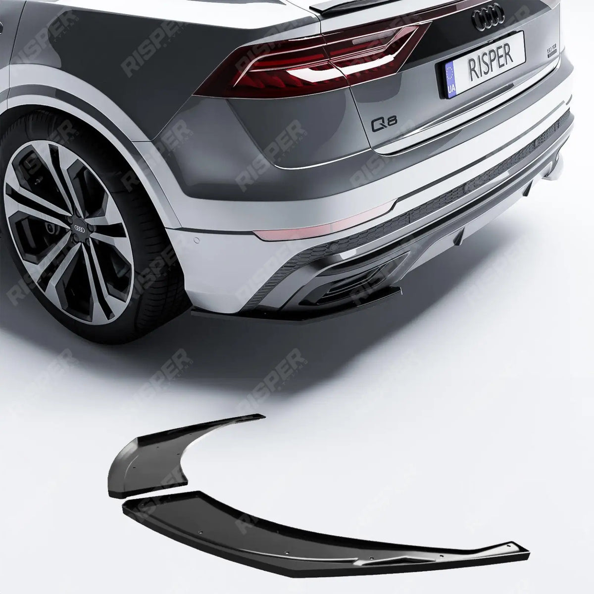 Rear Bumper Corner Splitters In Gloss Black For Audi Q8 S-LINE 2018 On