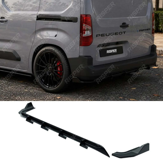 Rear Bumper Splitter in Gloss Black For Peugeot Partner / Citroen Berlingo 2023+