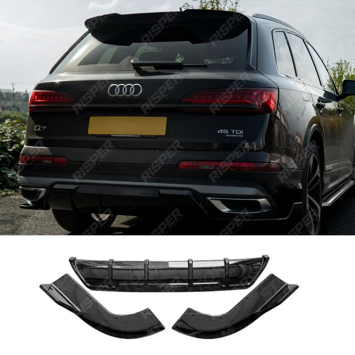 Rear Diffuser in Gloss Black For Audi Q7 S-line 2019+