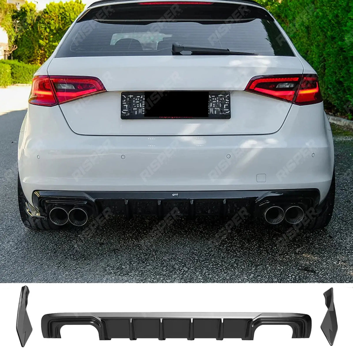 Rear Diffuser With End Splitters in Gloss Black For Audi A3 8v Sportback  2013-2016
