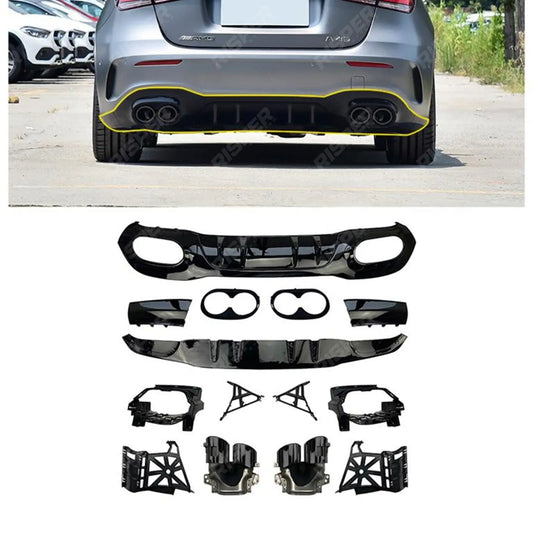Rear Diffuser With Tips Gloss Black For Mercedes A Class AMG LINE 2018-2024 Hatchback A45 AMG