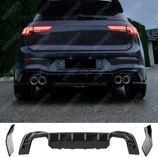 Rear Valance With Side Splitters in Gloss Black For VW Golf Mk8 Life / Match / Style