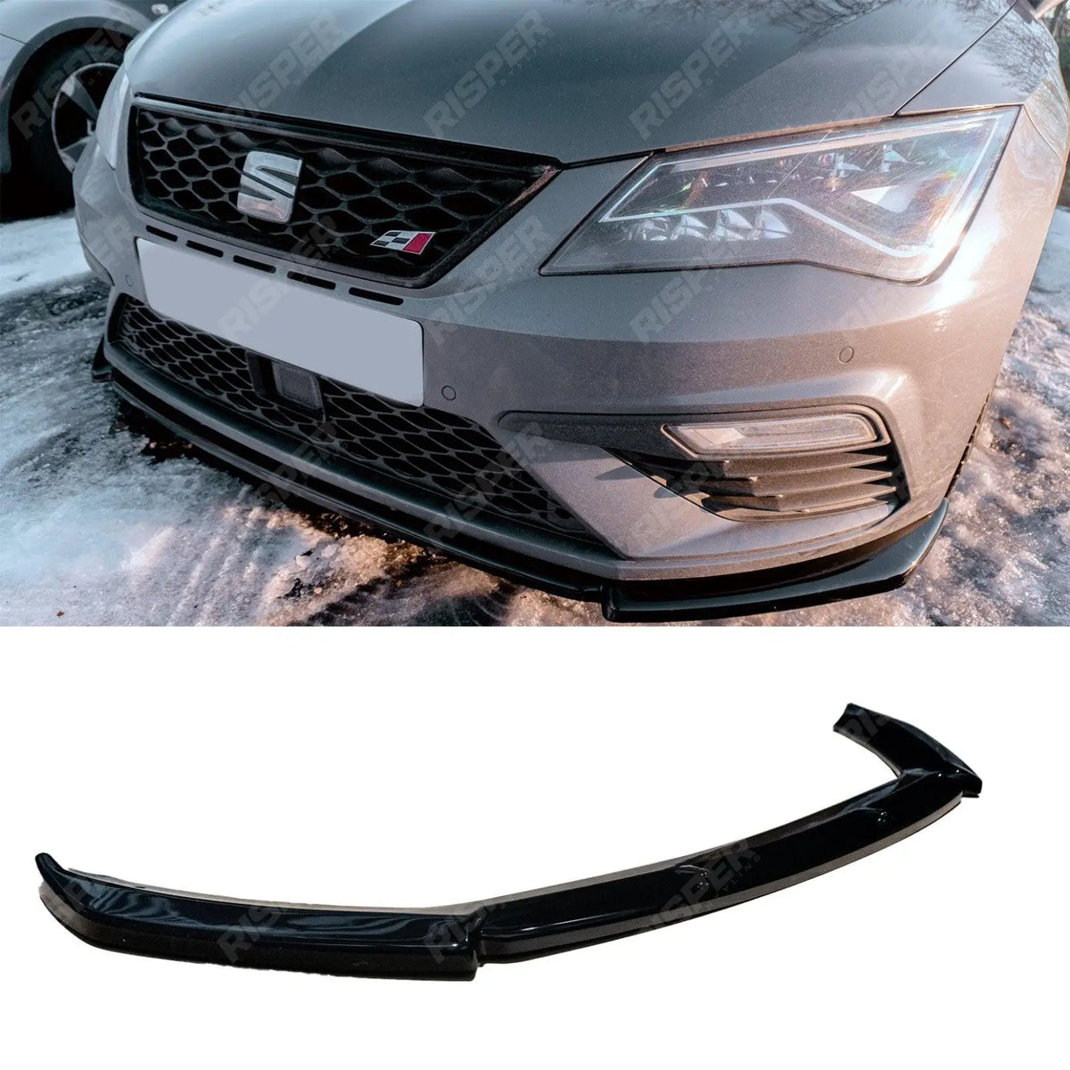 Risper Front Splitter In Gloss Black For Seat Leon Fr Mk3 / Cupra Mk3 2017-2019