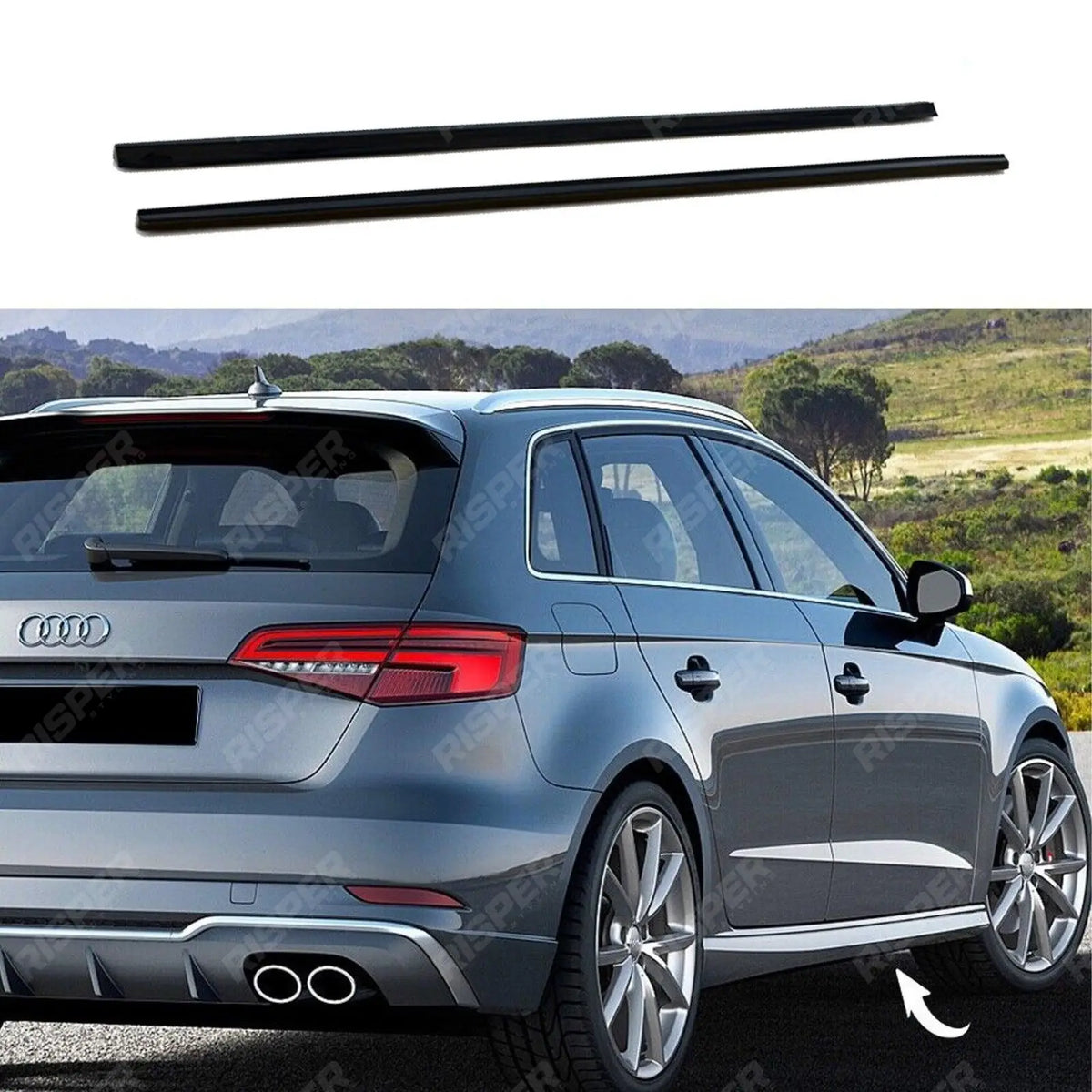 Risper Side Skirt Splitters In Gloss Black  For Audi A3 S-Line (8V) / S3 Sportback (8V) Facelift 2016-2019