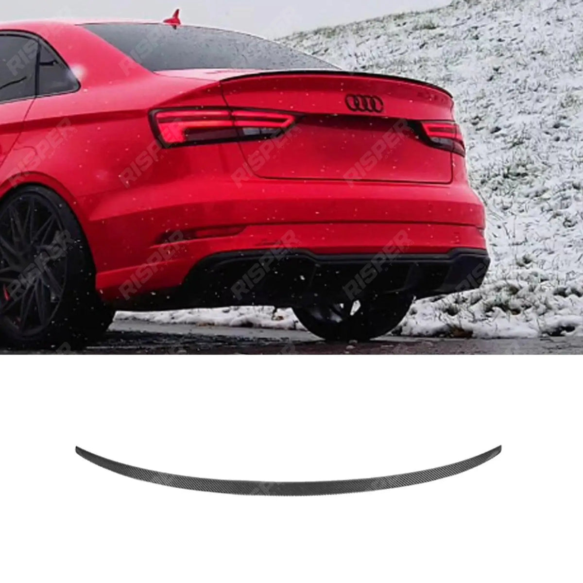 S3 Style Rear Spoiler Lip In Gloss Black For Audi A3 8V Saloon 2014-2020