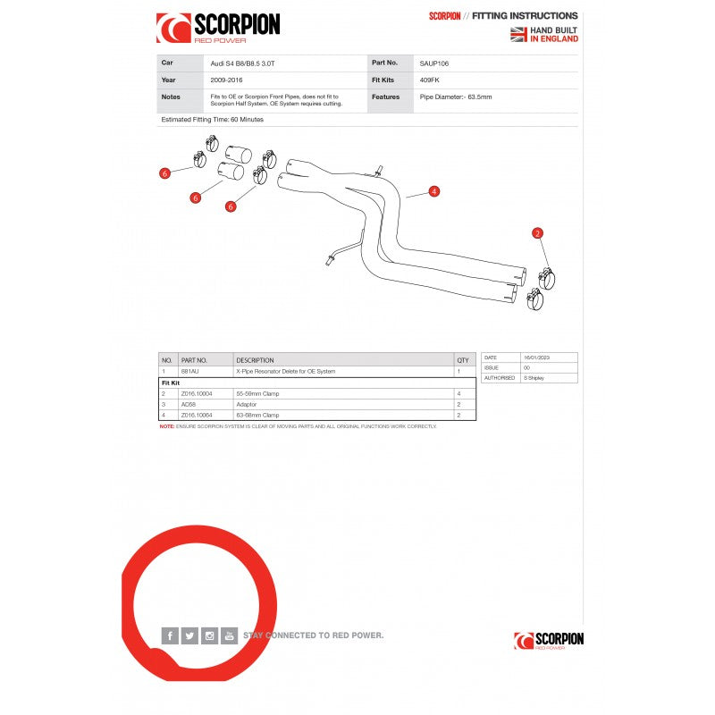 Scorpion Exhausts - Audi S4 3.0 TFSI V6 Quattro & Avant B8 & B8.5 2009 To 2016 X-Pipe Inc Centre Silencer Delete SAUP106 - TMC Motorsport