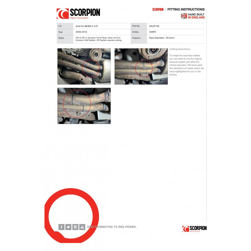 Scorpion Exhausts - Audi S4 3.0 TFSI V6 Quattro & Avant B8 & B8.5 2009 To 2016 X-Pipe Inc Centre Silencer Delete SAUP106 - TMC Motorsport