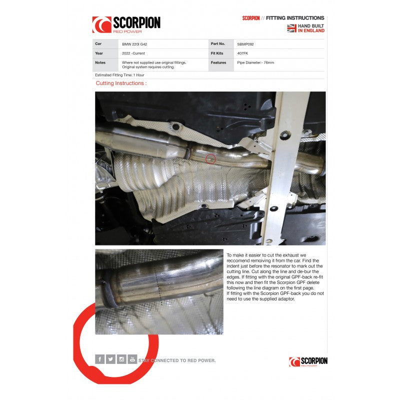 Scorpion Exhausts - BMW 220i G42 GPF Delete Pipe Removes OE GPF SBMP092 - TMC Motorsport