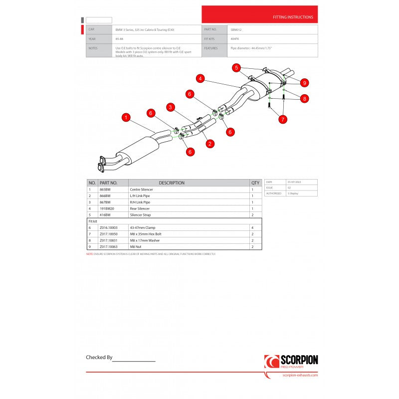 Scorpion Exhausts - BMW E30 325 Inc Cabrio & Touring 1985 To 1988 Half System SBM012 - TMC Motorsport
