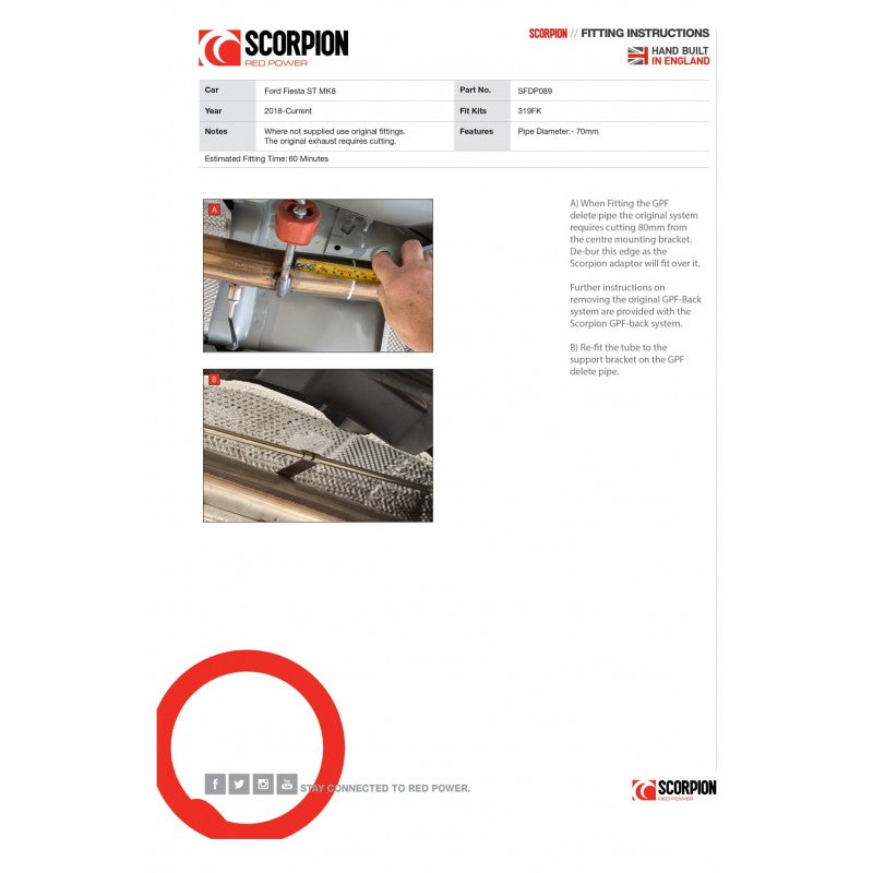 Scorpion Exhausts - Ford Fiesta ST MK8 1.5 / Puma ST 1.5 GPF Delete Pipe Non Resonated SFDP089 - TMC Motorsport