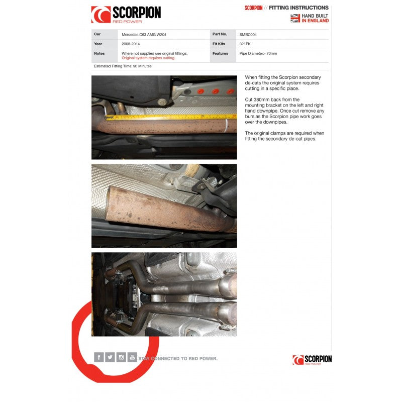 Scorpion Exhausts - Mercedes C-Class C63 AMG W204 2008 - 2014 Secondary De-Cat Pipes SMBC004 - TMC Motorsport