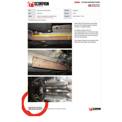 Scorpion Exhausts - Mercedes C-Class C63 AMG W204 2008 - 2014 Secondary De-Cat Pipes SMBC004 - TMC Motorsport