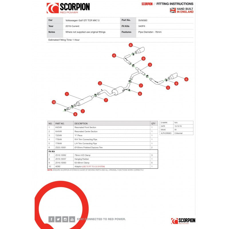 Scorpion Exhausts - Volkswagen Golf MK7.5 GTi (TCR) GPF Model Resonated GPF Back System SVW060 - TMC Motorsport