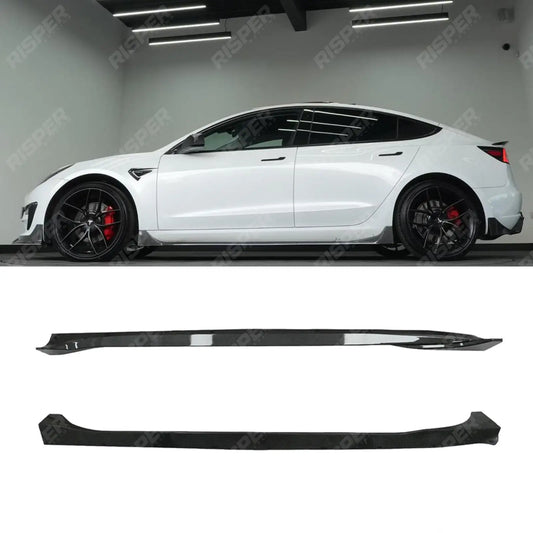 Side Skirts Pair In Carbon Look For Tesla Model 3 2018 - 2023