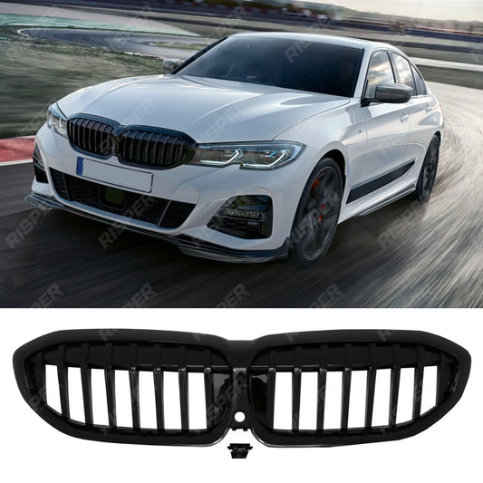 Solid Slat Front Grill In Gloss Black For BMW 3 Series G20/G21 2018-2021 (Pre-LCI)