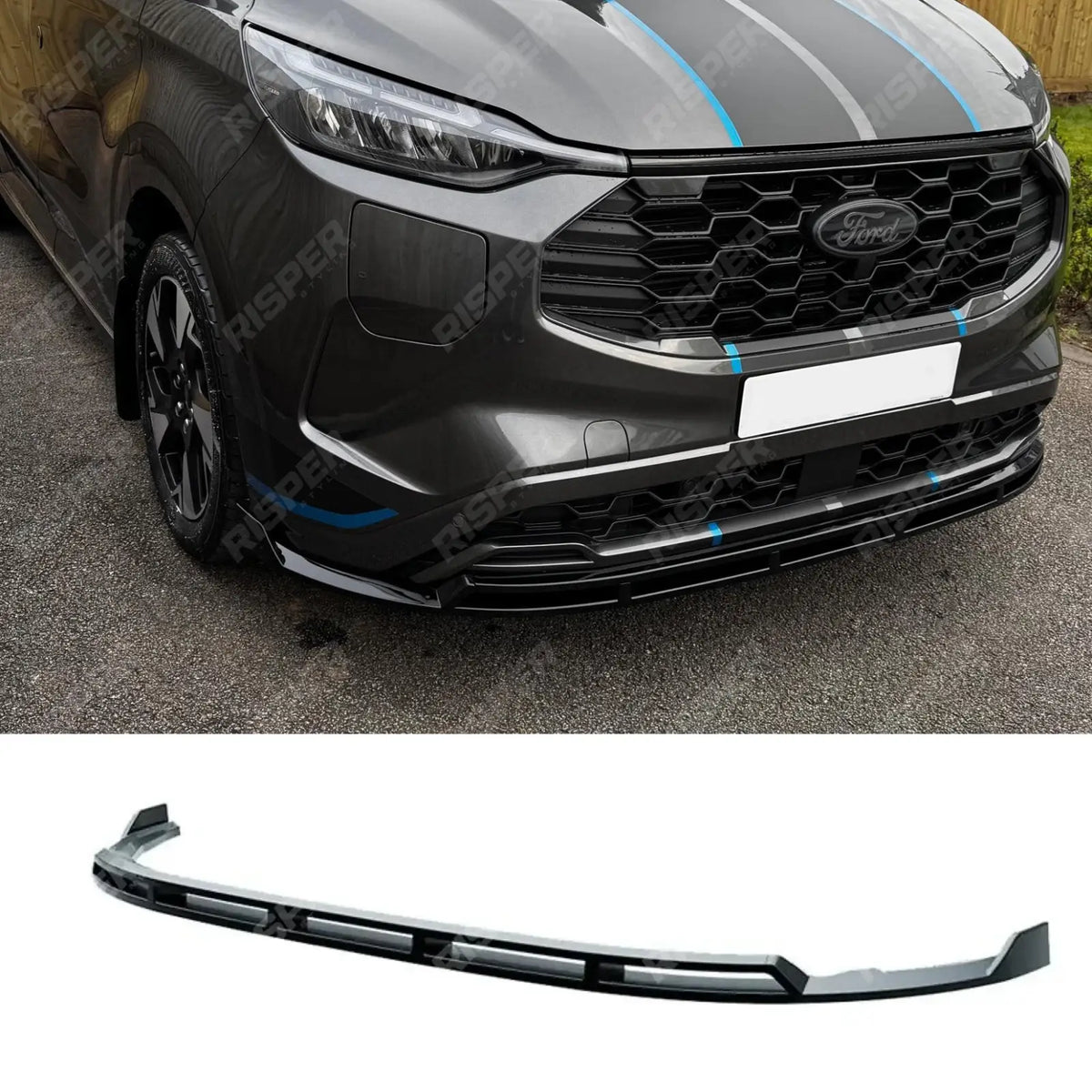 'Sport' Front Splitter Lip In Gloss Black For Ford Transit Custom MK2 2023+