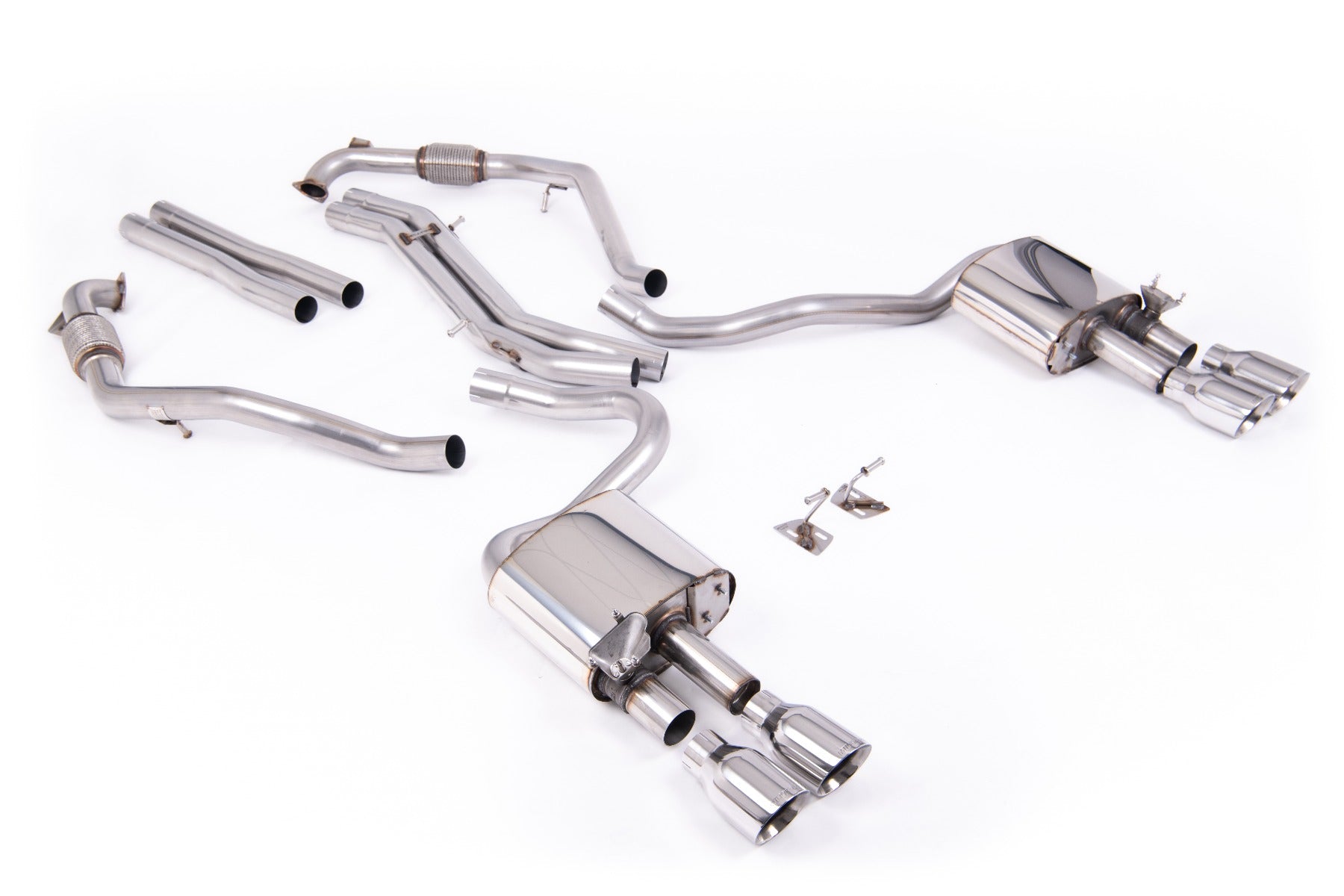 Audi S5 B9 Sport Diff models with Brace Bars - Non-Resonated Cat-Back (Louder) with Quad Polished Trims