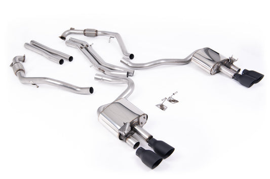 Audi S5 B9 Sport Diff models with Brace Bars - Non-Resonated Cat-Back (Louder) with Quad Cerakote Black Trims