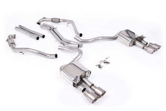 Audi S5 B9 Sport Diff models with Brace Bars - Non-Resonated Cat-Back (Louder) with Quad Brushed Titanium Trims