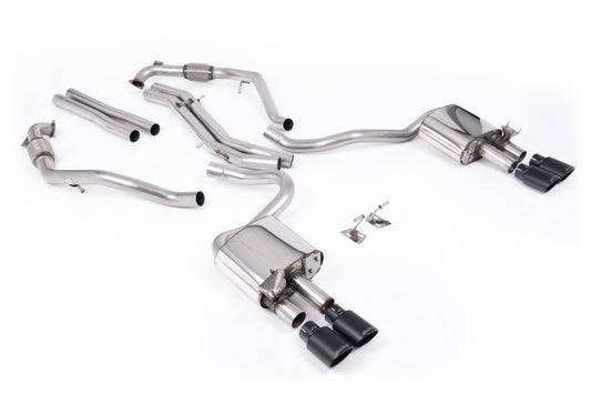 Audi S5 B9 Sport Diff models with Brace Bars - Non-Resonated Cat-Back (Louder) with Quad Cerakote Black Ovals Trims