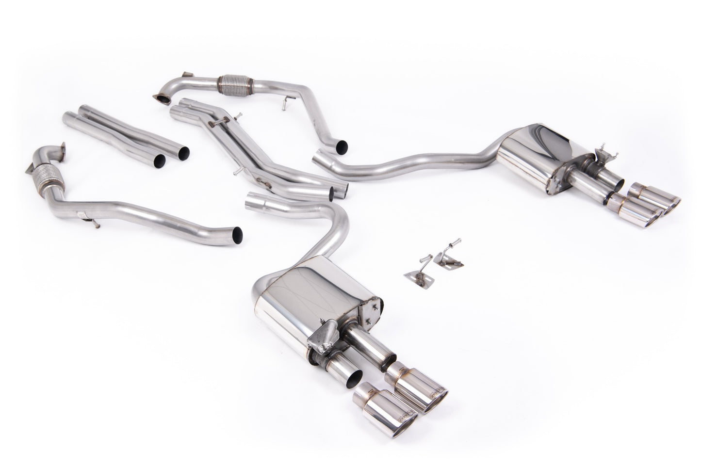 Audi S5 B9 Sport Diff models with Brace Bars - Non-Resonated Cat-Back (Louder) with Quad Polished Ovals Trims
