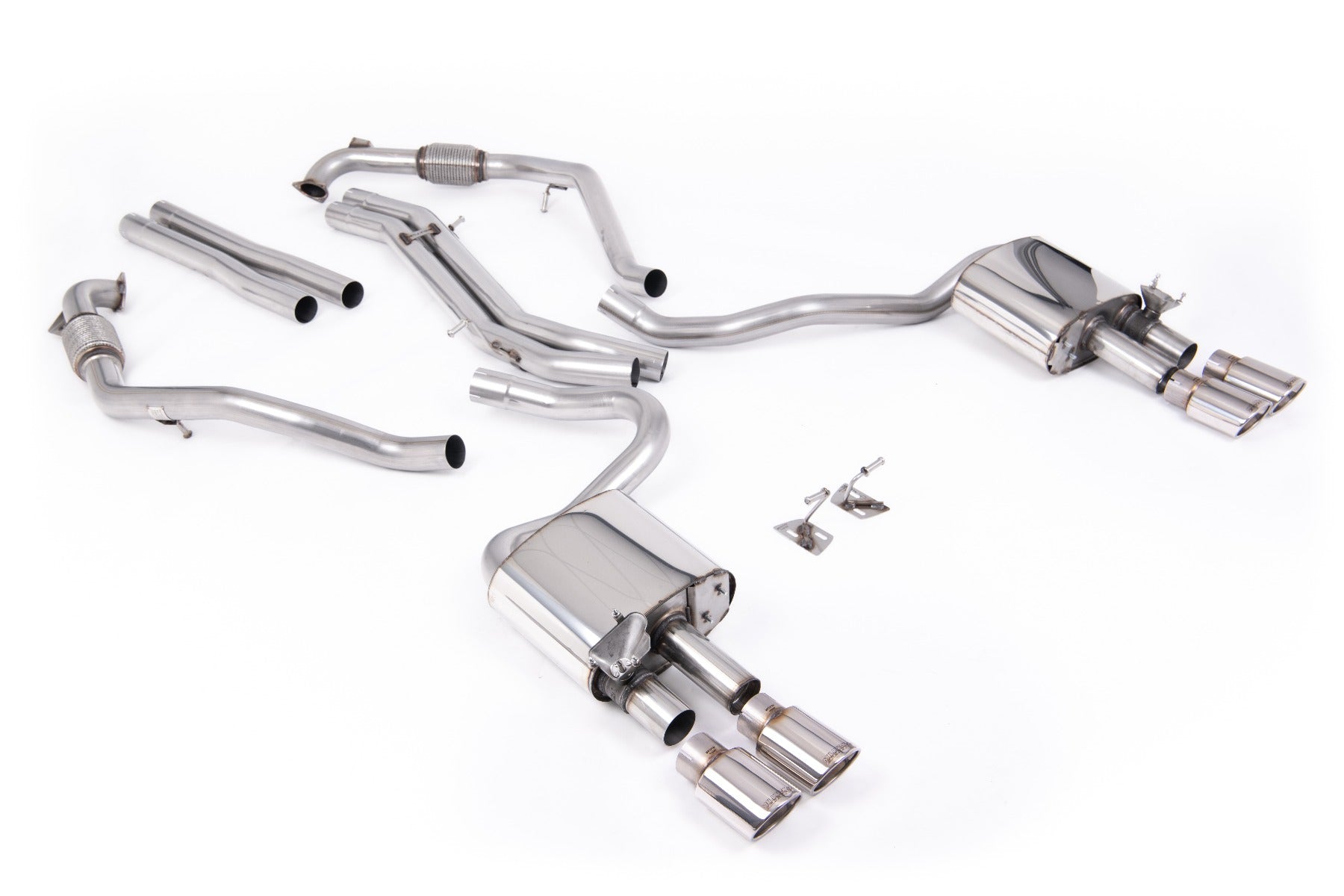 Audi S5 B9 Sport Diff models with Brace Bars - Non-Resonated Cat-Back (Louder) with Quad Polished Ovals Trims