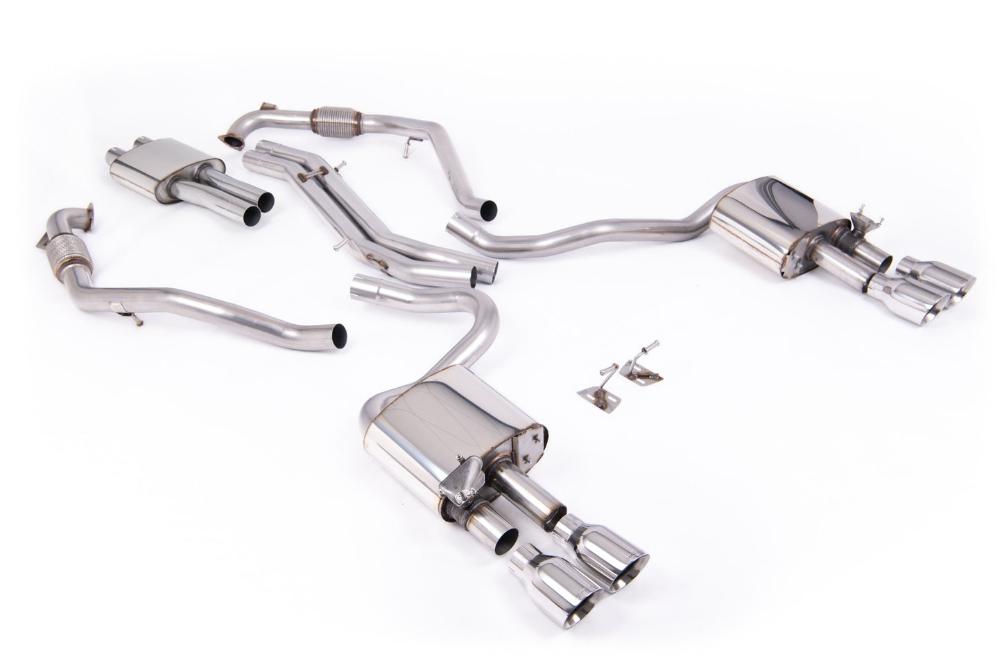 Audi S5 B9 Sport Diff models with Brace Bars (RHD) - Resonated Cat-Back with Quad Polished Trims