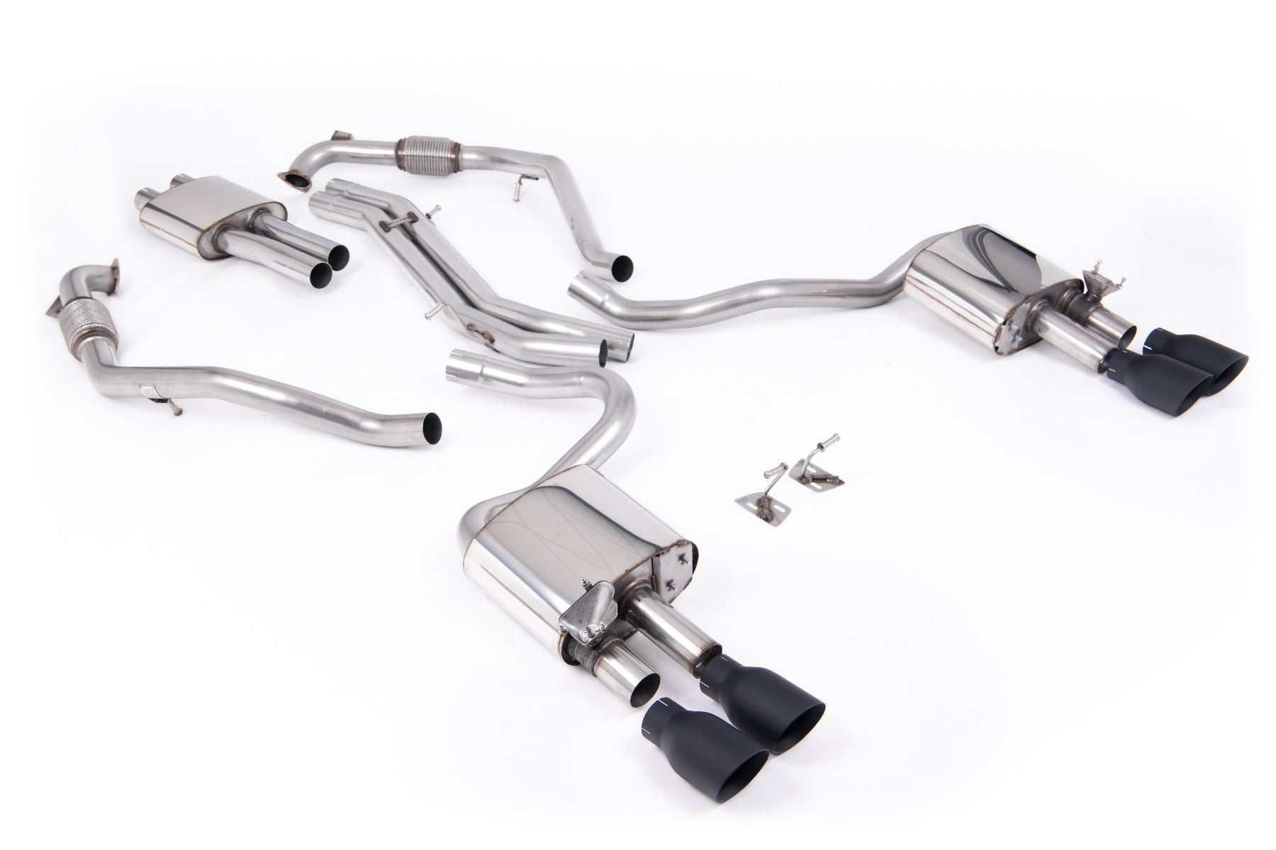 Audi S5 B9 Sport Diff models with Brace Bars (RHD) - Resonated Cat-Back with Quad Cerakote Black Trims