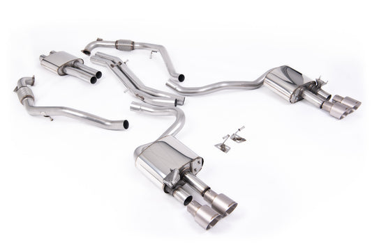 Audi S5 B9 Sport Diff models with Brace Bars (RHD) - Resonated Cat-Back with Quad Brushed Titanium Trims