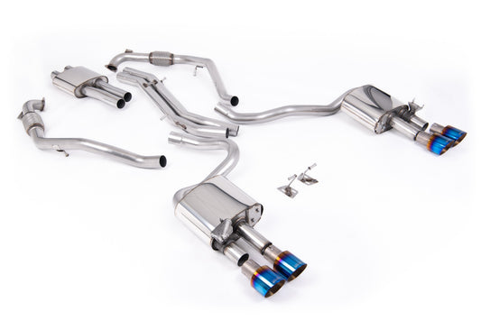 Audi S5 B9 Sport Diff models with Brace Bars (RHD) - Resonated Cat-Back with Quad Burnt/Blue Titanium Trims
