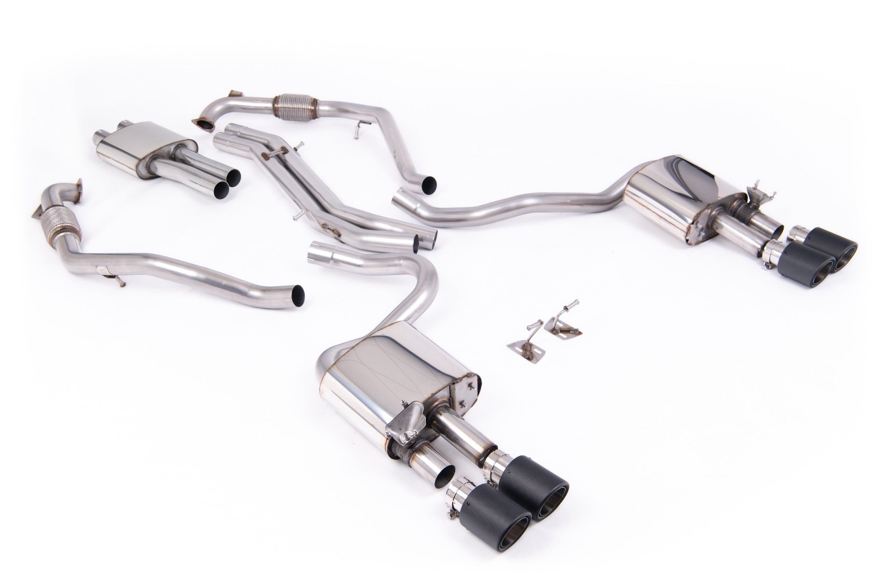 Audi S5 B9 Sport Diff models with Brace Bars (LHD) - Resonated Cat-Back with Quad Carbon Trims