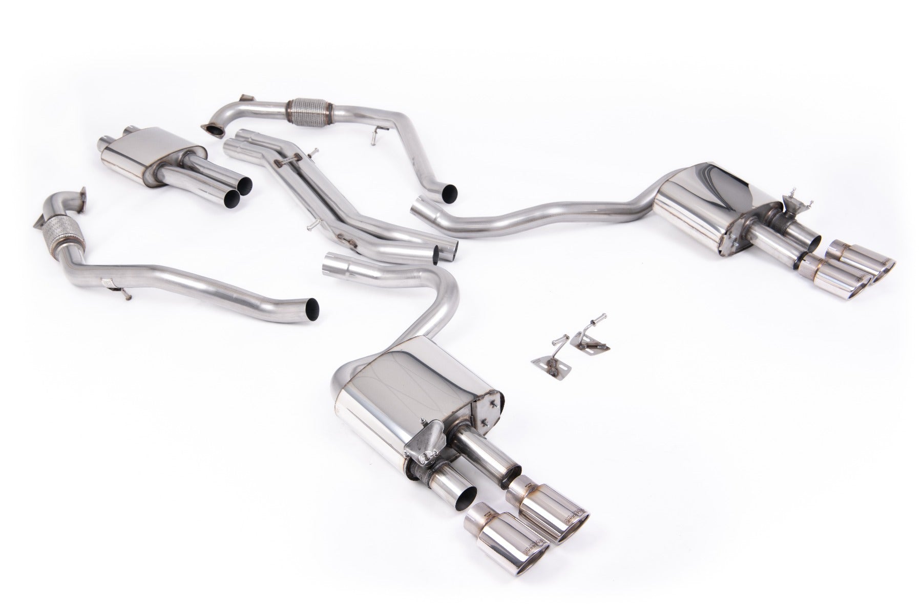 Audi S5 B9 Sport Diff models with Brace Bars (RHD) - Resonated Cat-Back with Quad Polished Oval Trims
